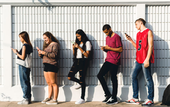 Group of young teenager friends on social media